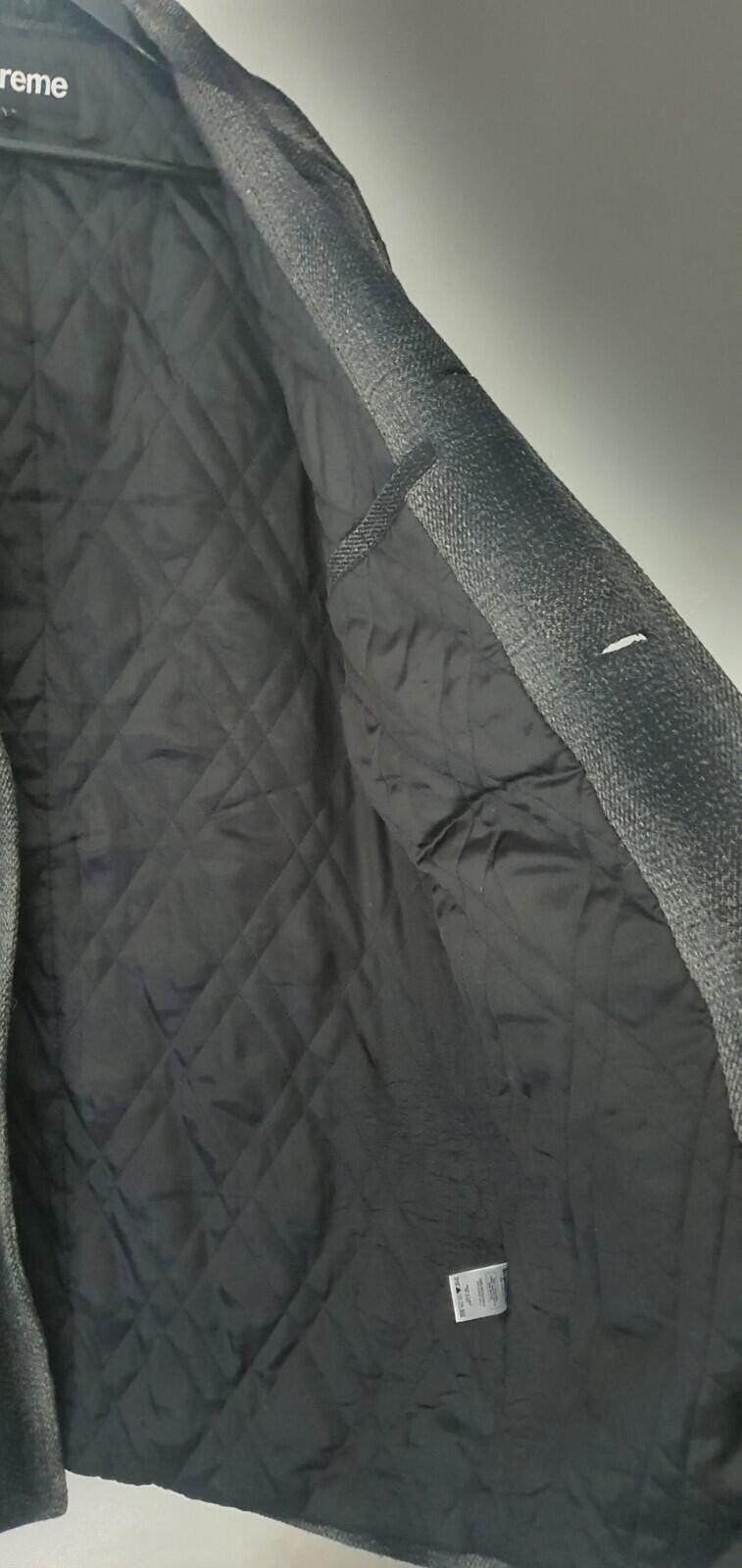 FW16 Supreme Shadow Plaid Woolrich Wool Overcoat Charcoal L Large Coat