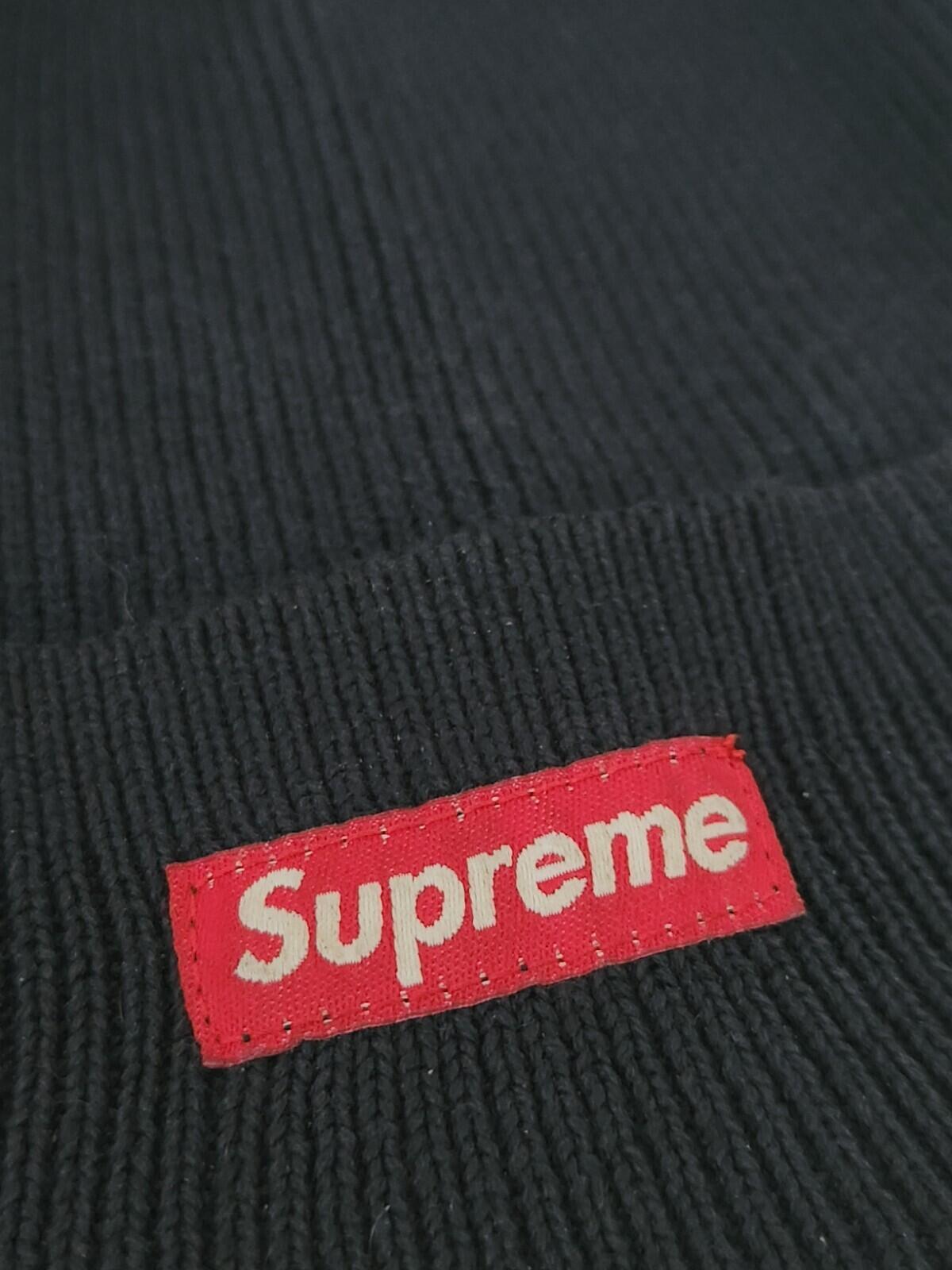 SS14 Supreme Solid Beanie cotton lycra small box logo vintage Rare Hat Navy 2014