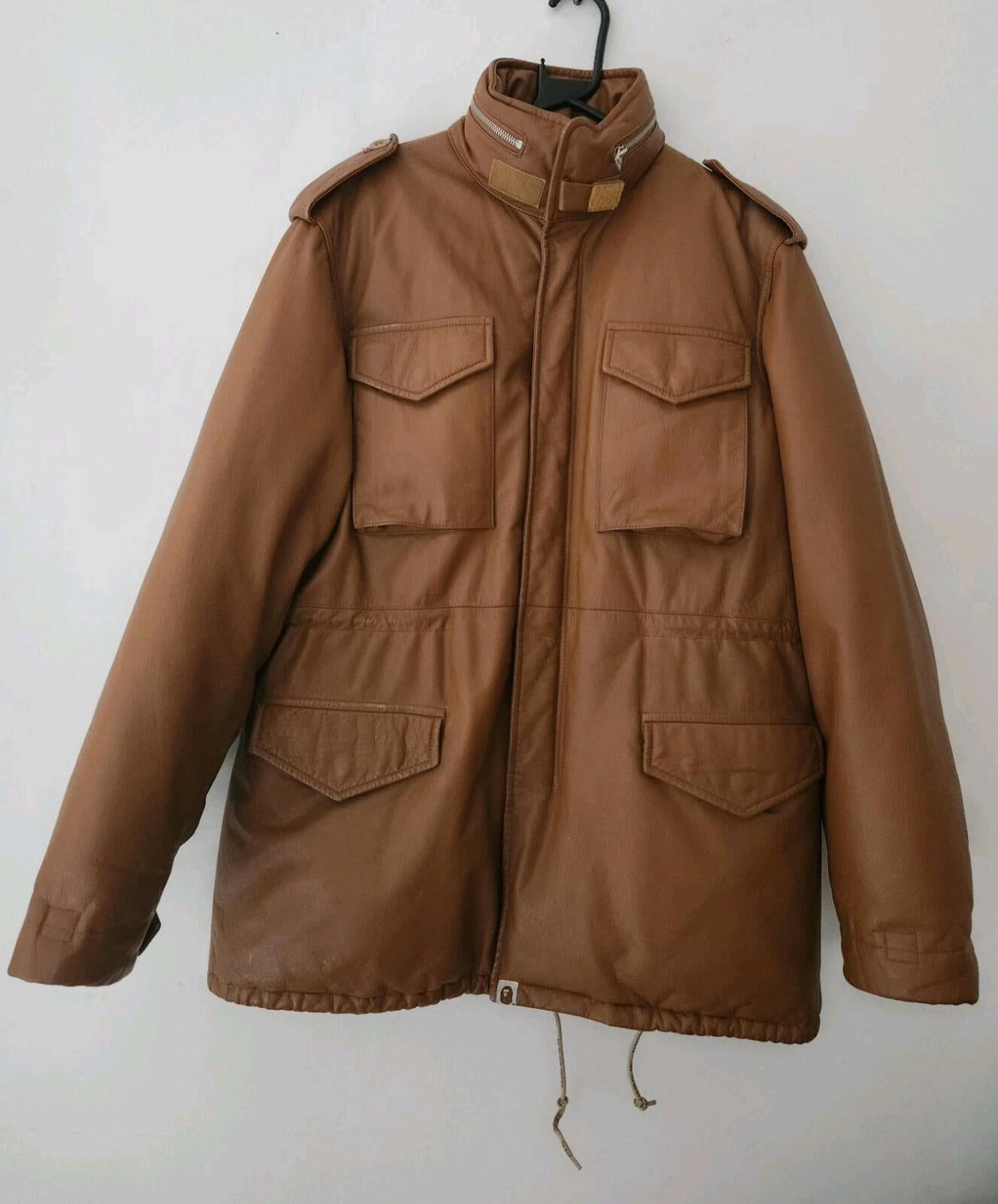 A BATHING APE Leather 90's M-65 jacket Brown Vintage Bape Cowhide Size L Large