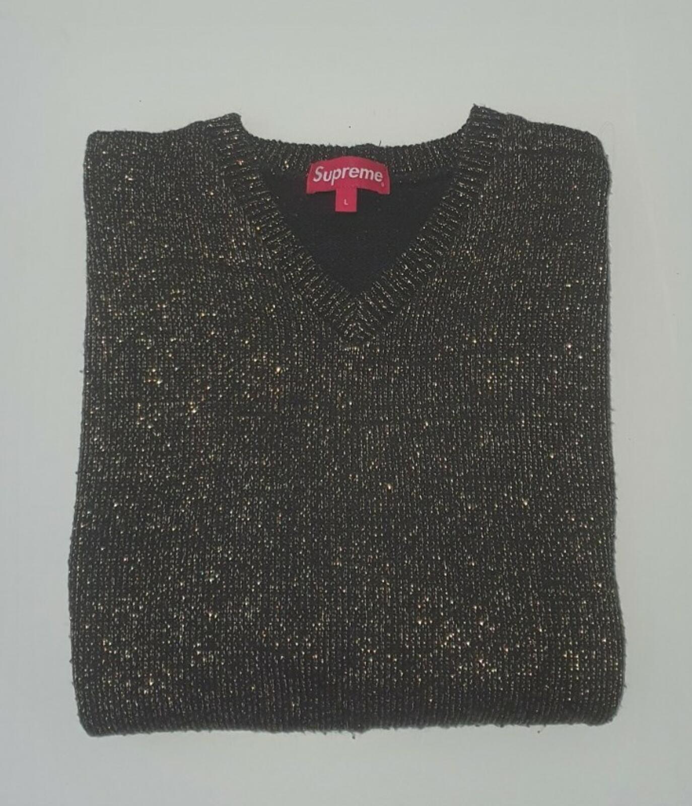SS16 Supreme Tinsell Sweater Gold Metallic Size L fits smaller