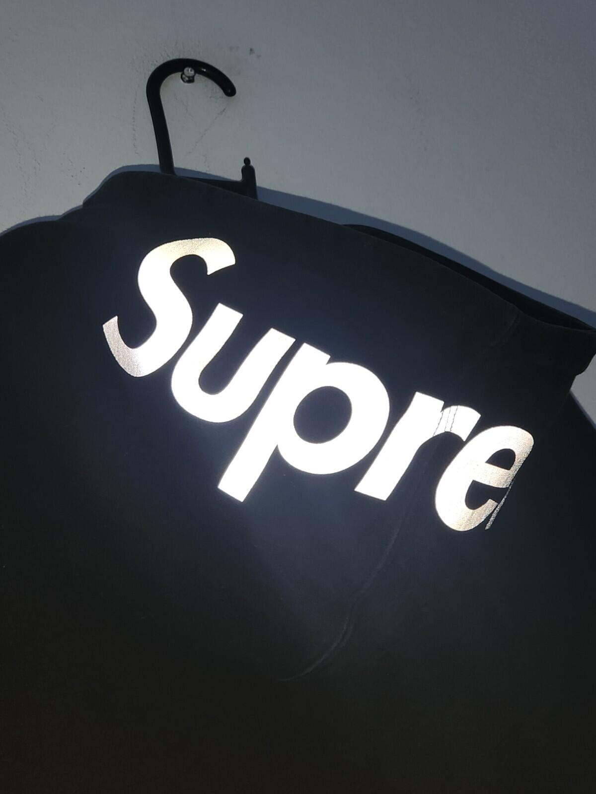 FW14 Supreme Reflective Logo Thermal Zip Up sweatshirt L Large Hoodie Black