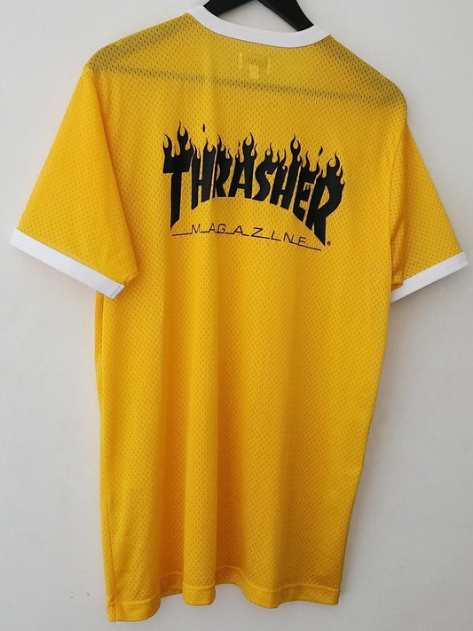 Camiseta de malla Supreme x Thrasher SS15, talla L, de nailon, color amarillo