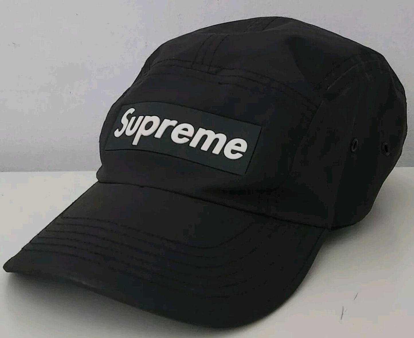 FW20 Supreme Inset Logo Camp Cap Black Rubber Box logo Water Resistant Hat