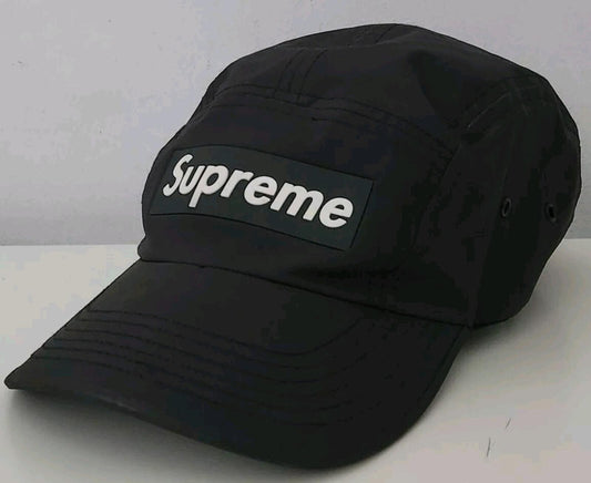 FW20 Supreme Inset Logo Camp Cap Black Rubber Box logo Water Resistant Hat