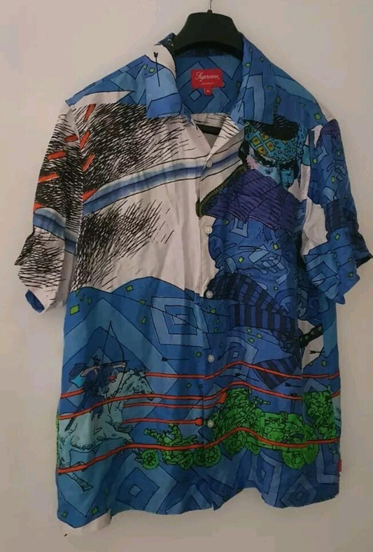 SS23 Supreme Ronin Seda Camisa M/C Azul Talla M manga corta