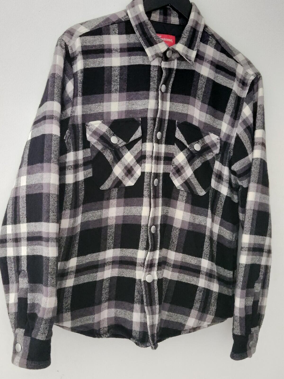 FW17 Supreme Quilted Arc Logo Flannel Shirt Black Size M