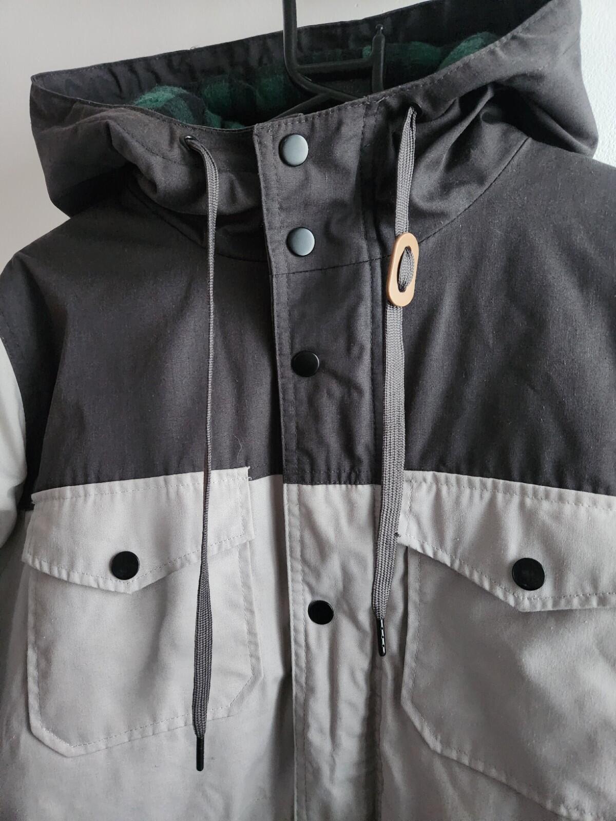 GATE Mens Light Grey Hooded Field Jacket Parka Multi Pocket Button Up Coat M