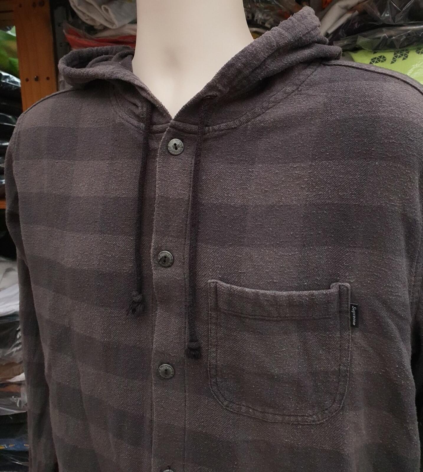 FW17 Supreme Hooded Buffalo Flannel Plaid shirt size M medium grey