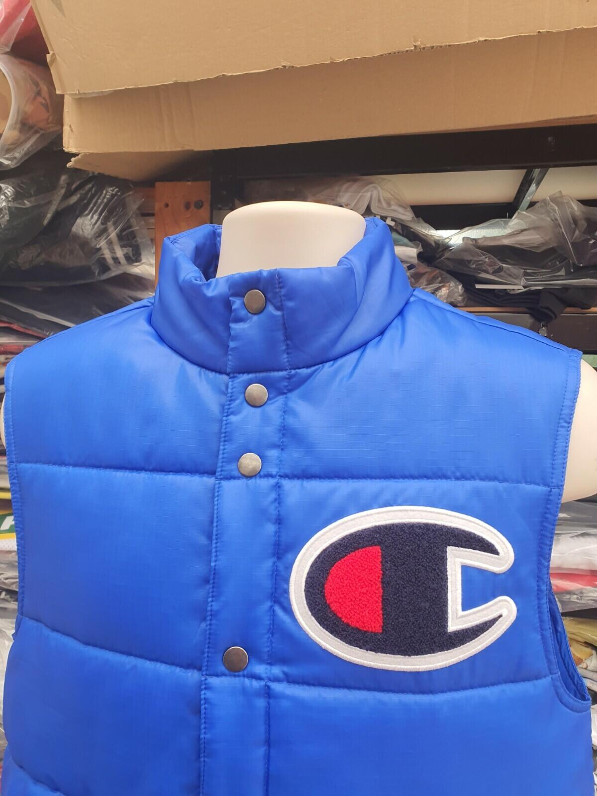 SS17 Supreme x Champion Puffy Vest Gilet Blau Größe S