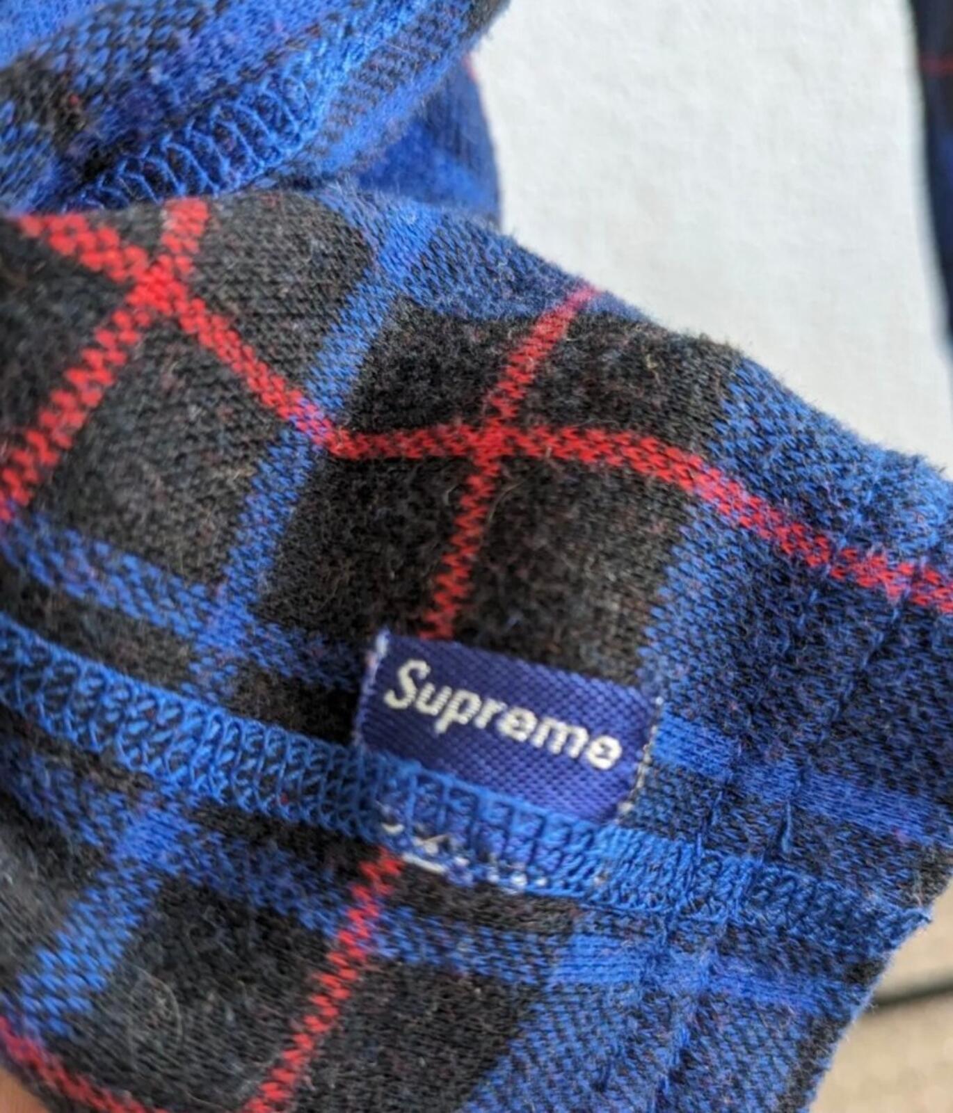 FW14 Supreme Tartan Henley manga larga talla M mediano Top de cuadros azul Royal