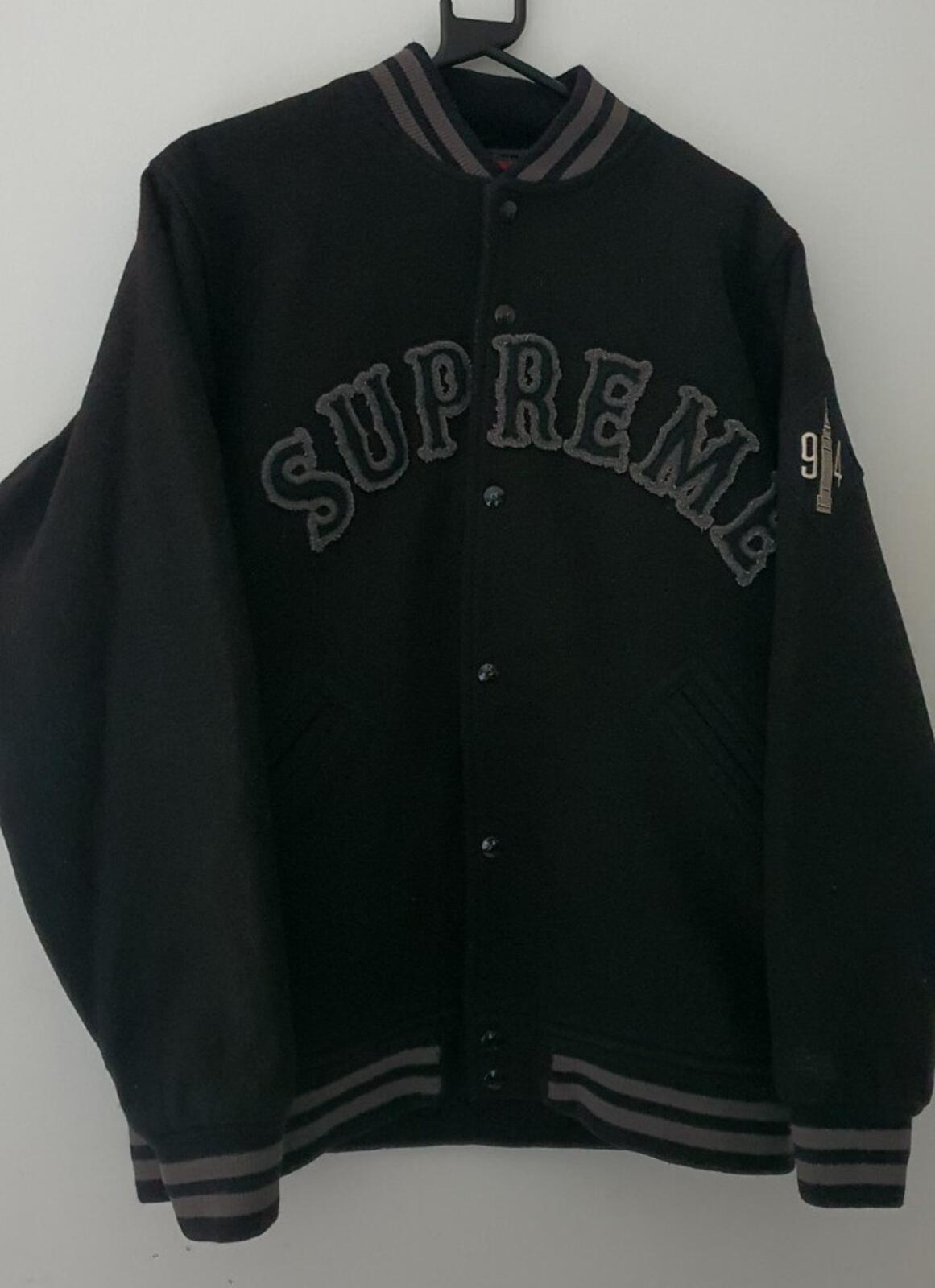 FW05 Supreme Empire State Wool Varsity Jacket Black Size L