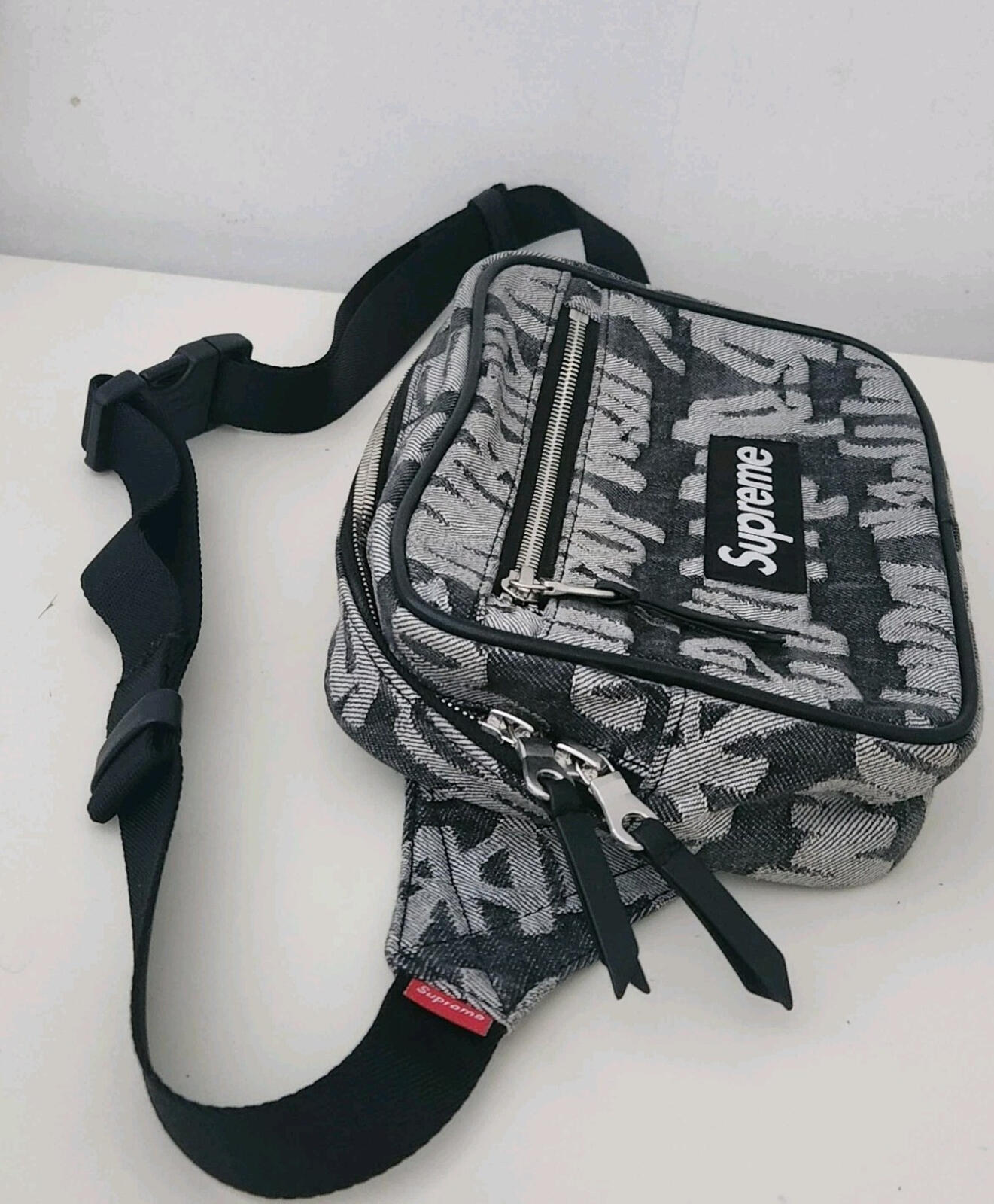 SS22 Supreme Fat Tip Jacquard Denim waist bag Black Shoulder Bum 3L