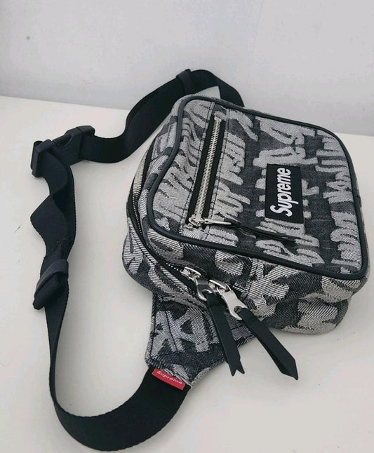 SS22 Supreme Fat Tip Jacquard Denim waist bag Black Shoulder Bum 3L