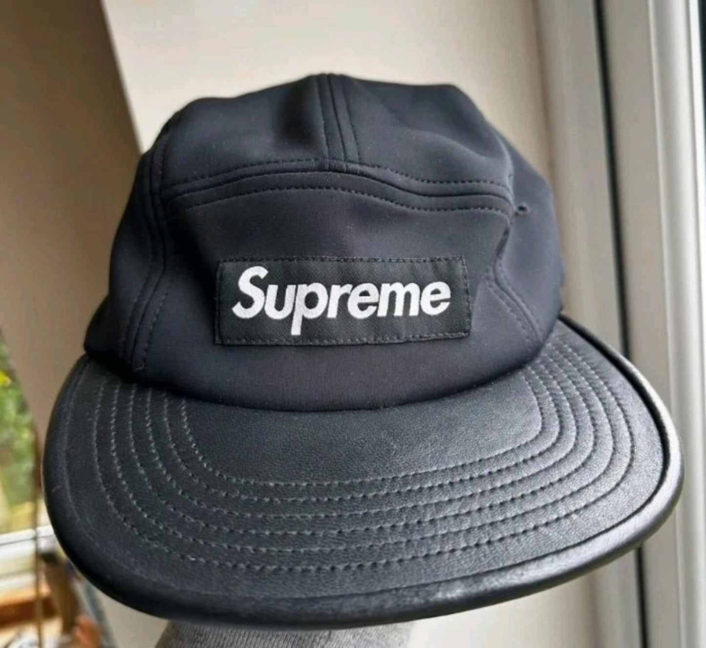 SS15 Supreme Expedition Leather Visor Camp Cap Hat Black