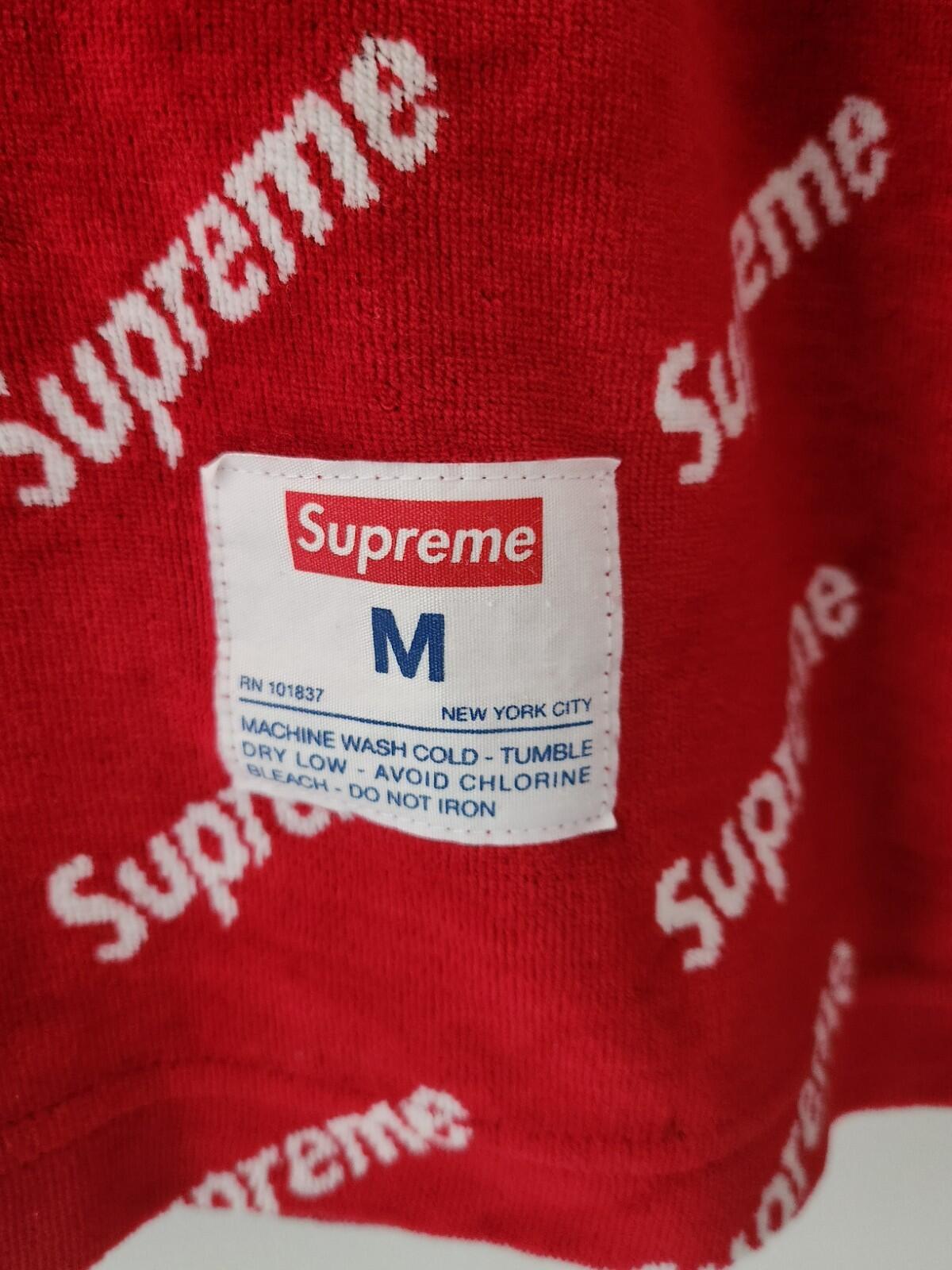 FW19 Supreme Velour Diagonal L/S Top M medium Red Sweater Jumper Worn 1x