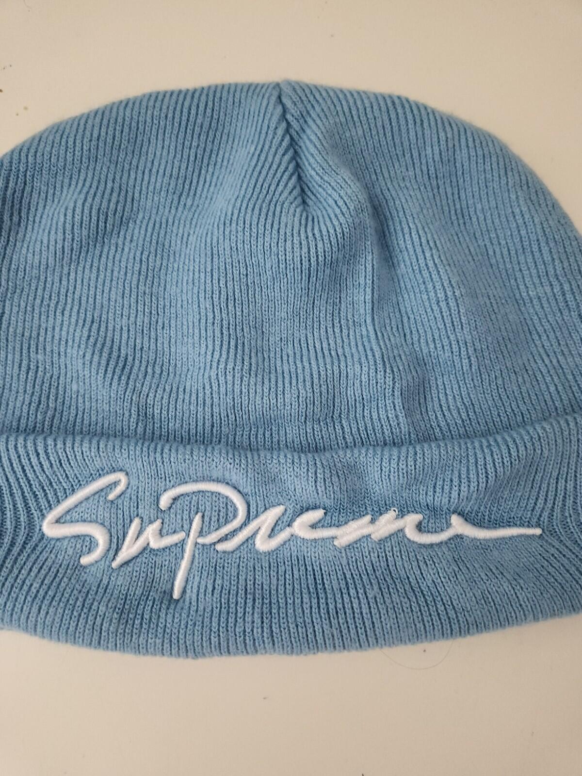 FW18 Supreme Classic Script Beanie Light Blue Hat