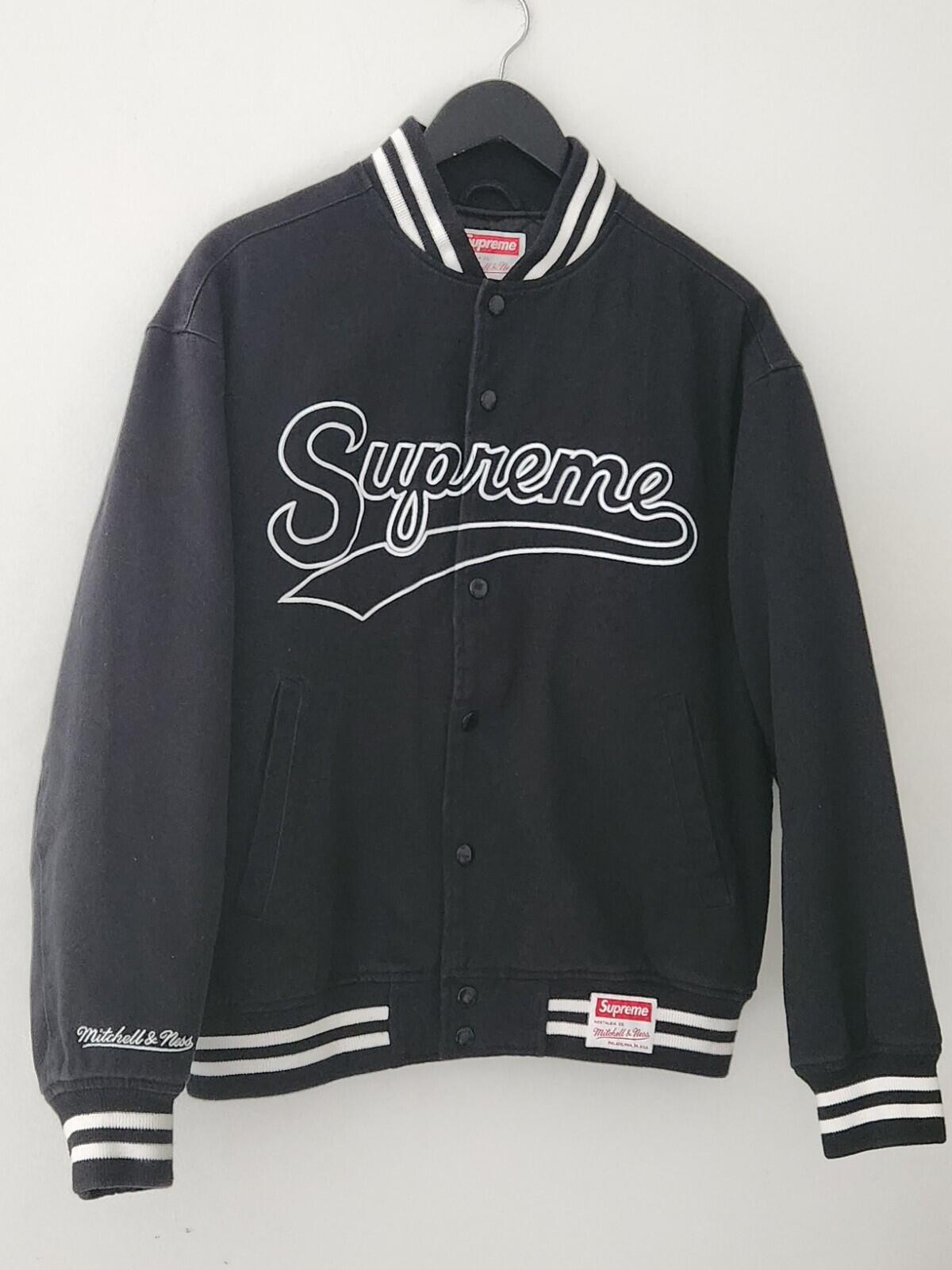 FW22 Supreme x Mitchell & Ness Doughboy Twill Varsity Jacket Black Size S