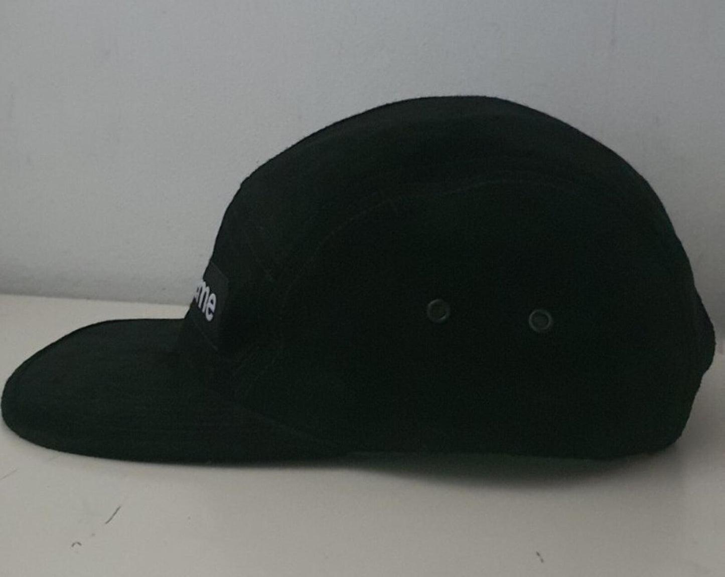 SS18 Supreme Suede Camp Cap Black Leather Hat Box Logo