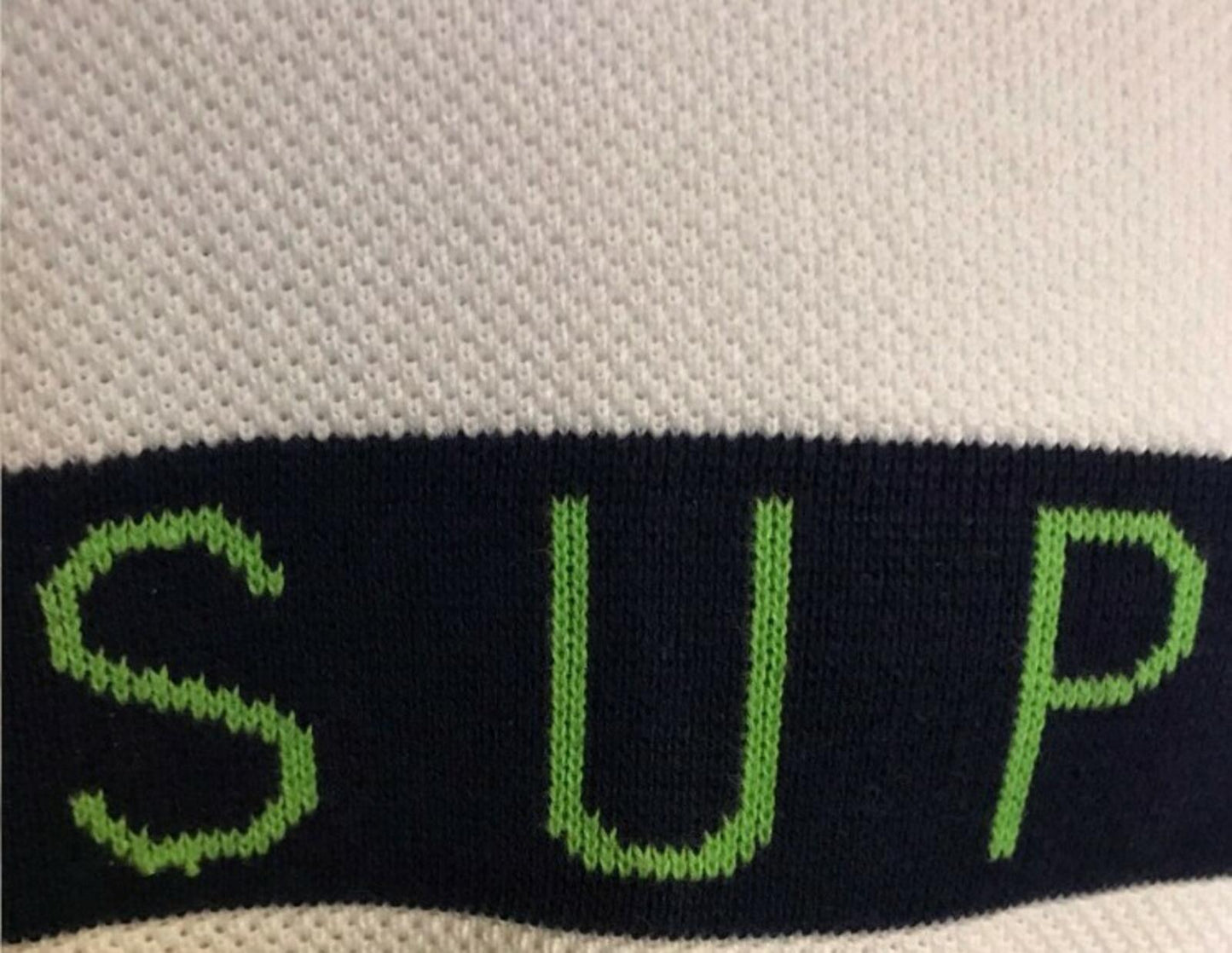 FW16 Supreme Logo Stripe Pique Crewneck White Size M