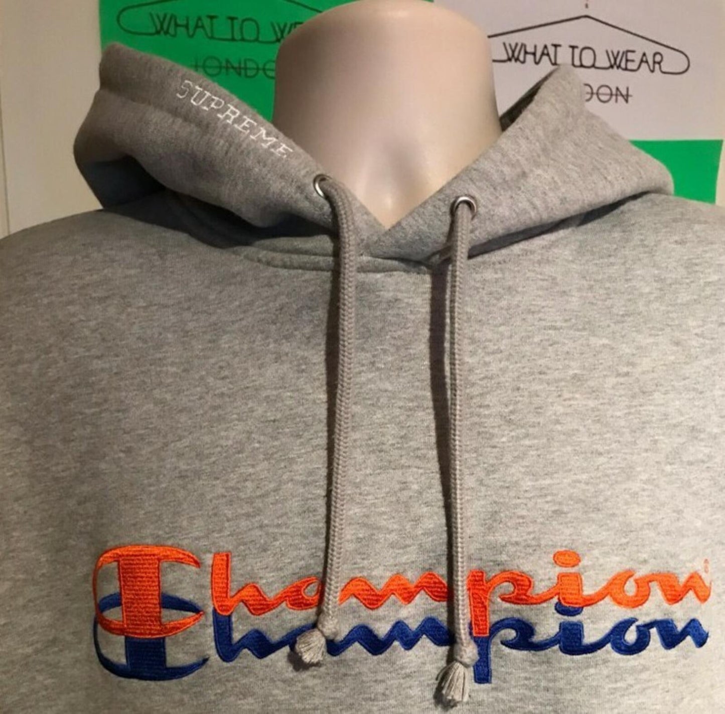 FW15 Supreme x Champion hooded sweatshirt size L large hoodie heather grey Rare
