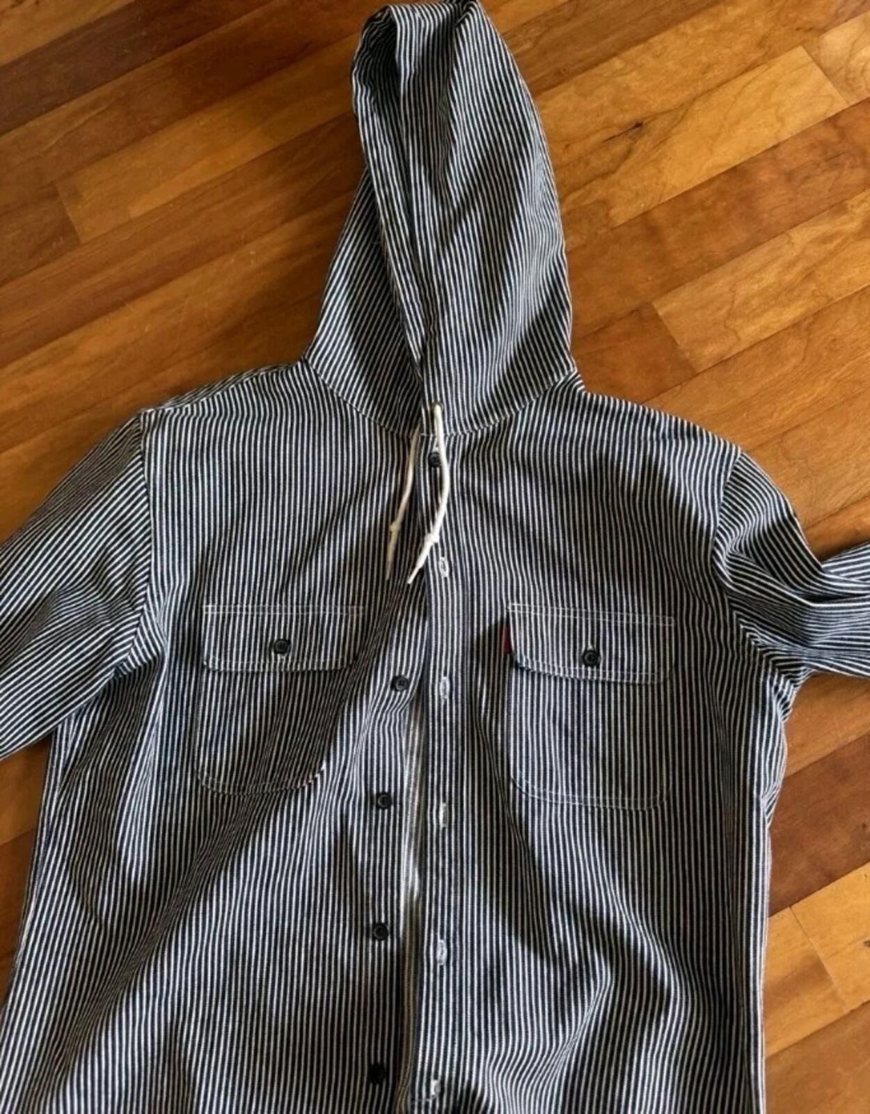 FW12 Supreme hooded denim shirt size S Small Striped black white 2012 vintage