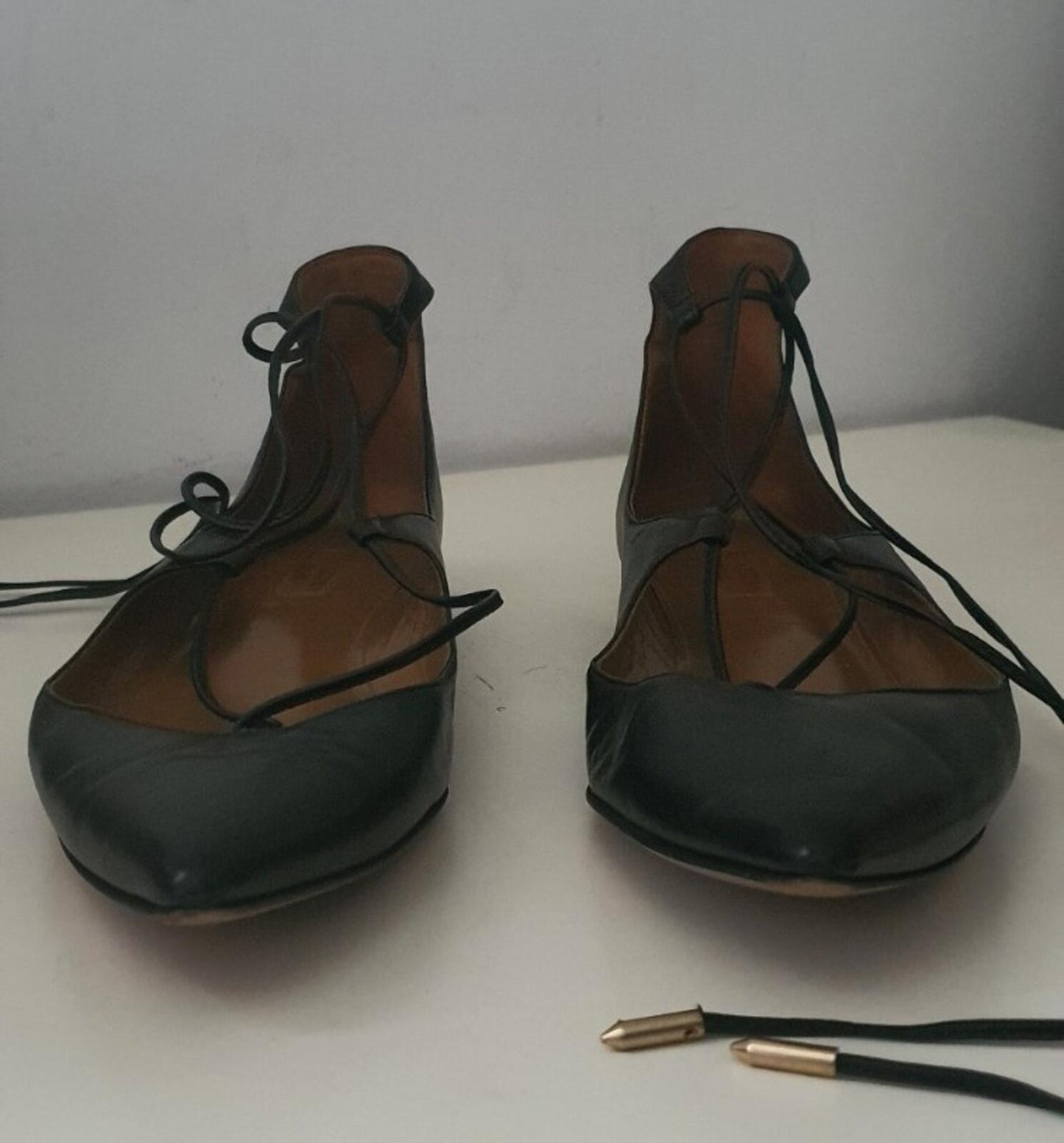 £415 AQUAZZURA Black Leather Christy Flat Pointed Toe Sandals Ballet EU 38 UK 5