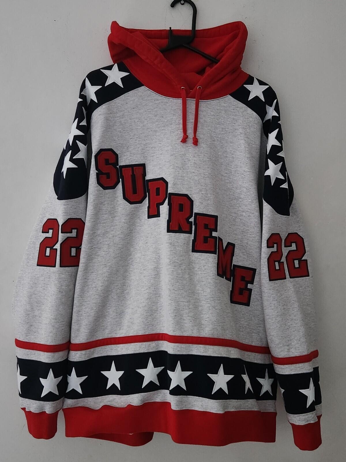 FW22 Supreme Hockey Hooded Sweatshirt Grau Hoodie XXL 2XL Bestickt 22 Sterne