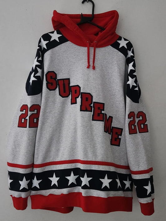 Sudadera con capucha FW22 Supreme Hockey gris XXL 2XL bordado 22 estrellas