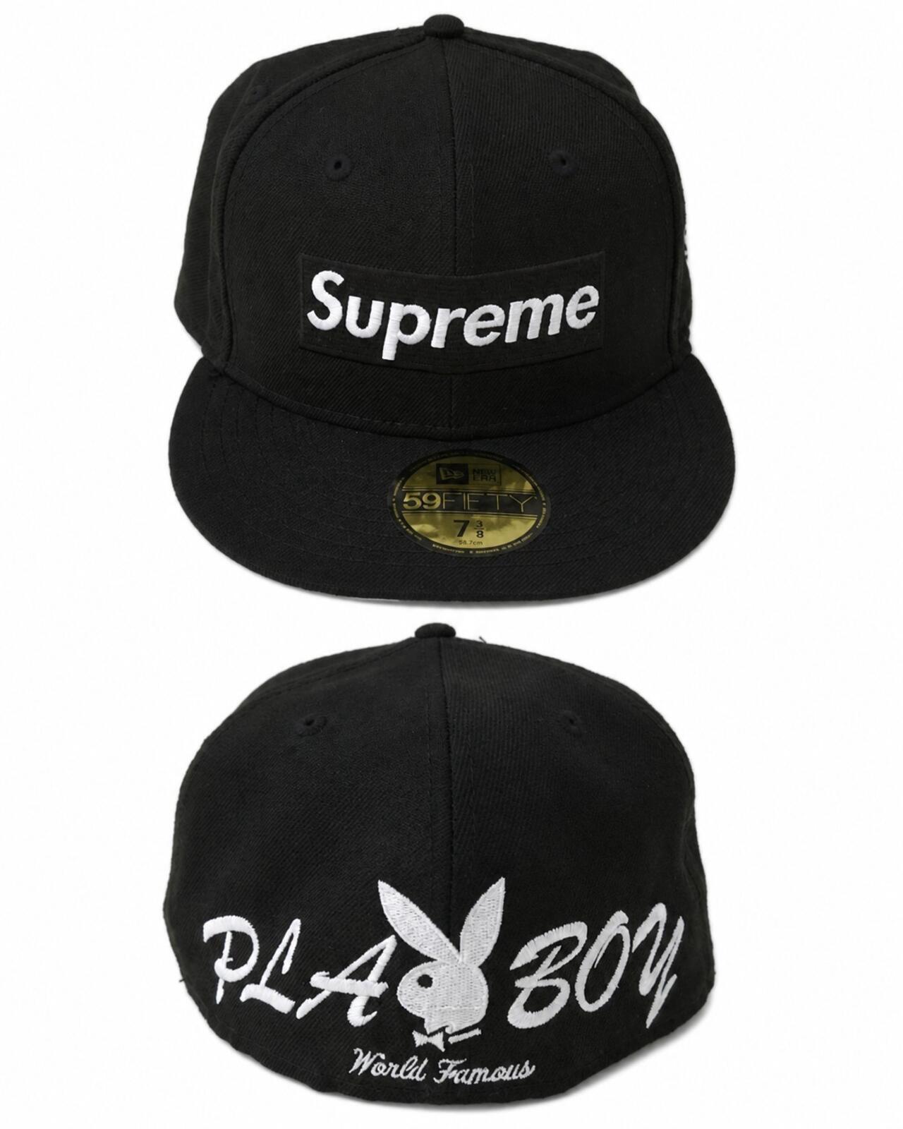 SS17 Supreme New Era Playboy Box Logo Cap Black Size 7 3/8