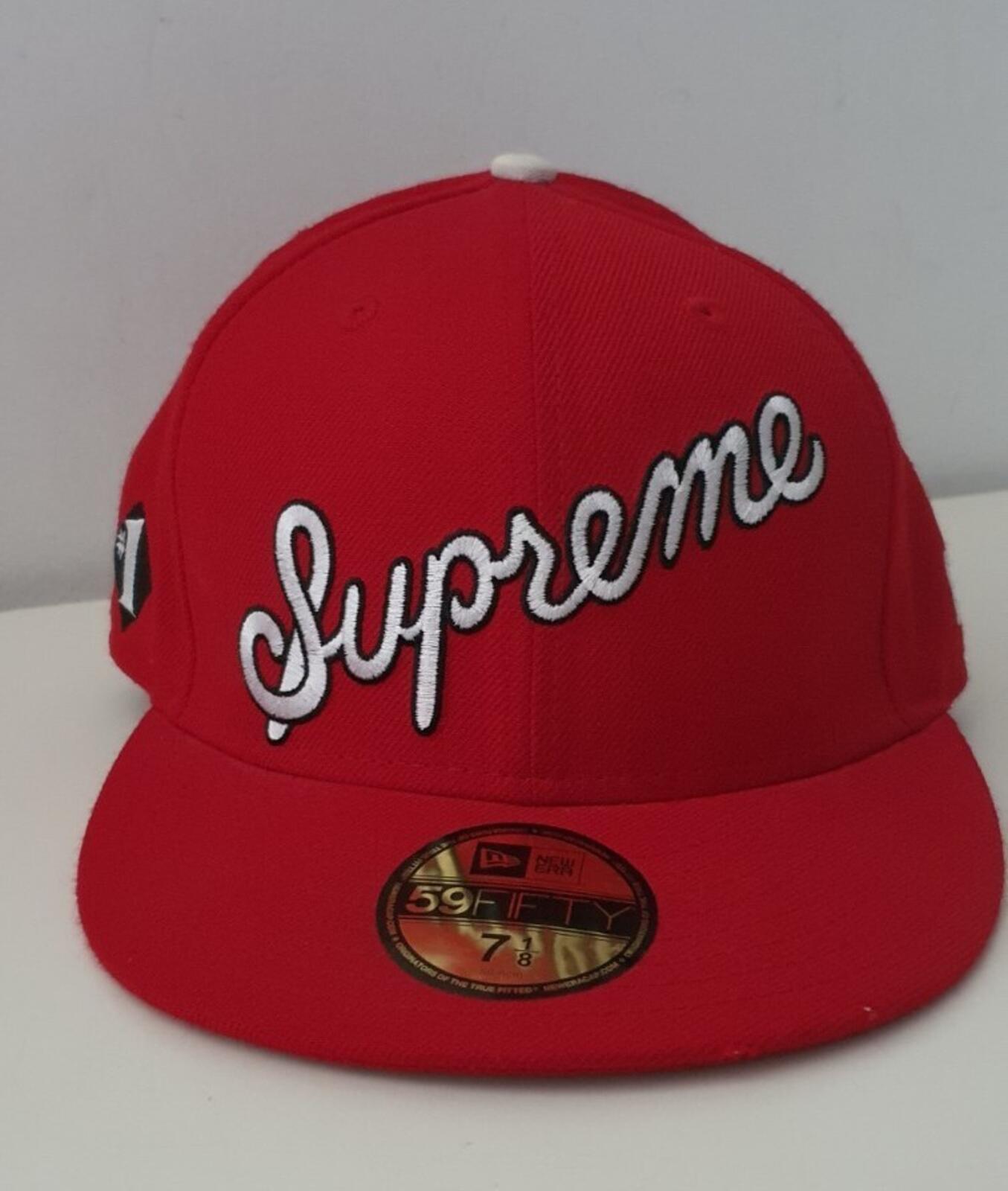 SS12 Supreme NO 1 Script New Era 59fifty fitted cap size 7 1/8 Red hat Vintage