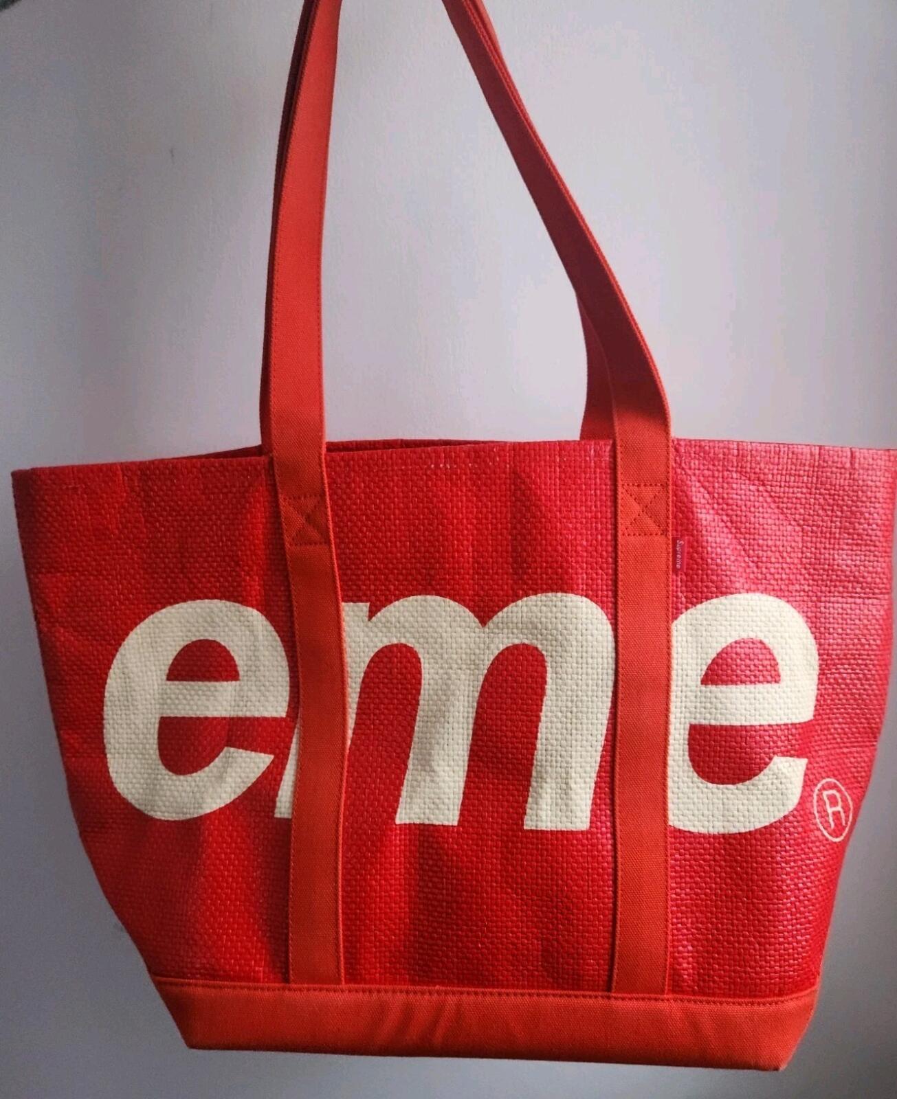 SS20 Supreme Raffia Tote Red Bag 18 oz. cotton canvas 24L big logo woven