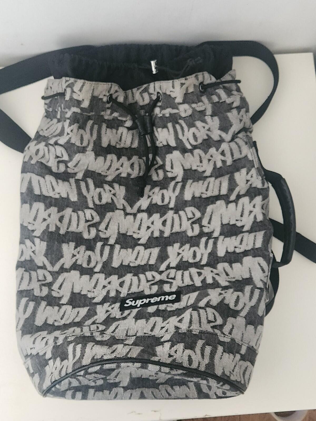 SS22 Supreme Fat Tip Jacquard Denim Backpack bag Black Rucksack