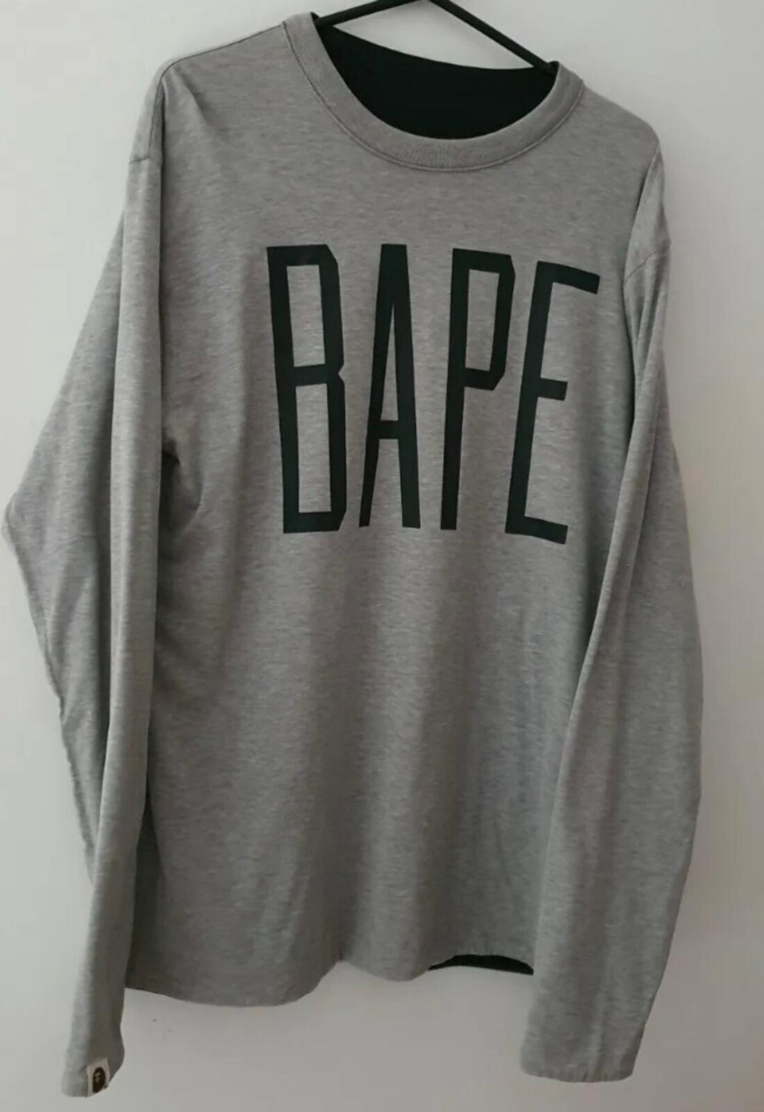 A BATHING APE reversible long sleeve tee Top Size M medium black Grey BAPE