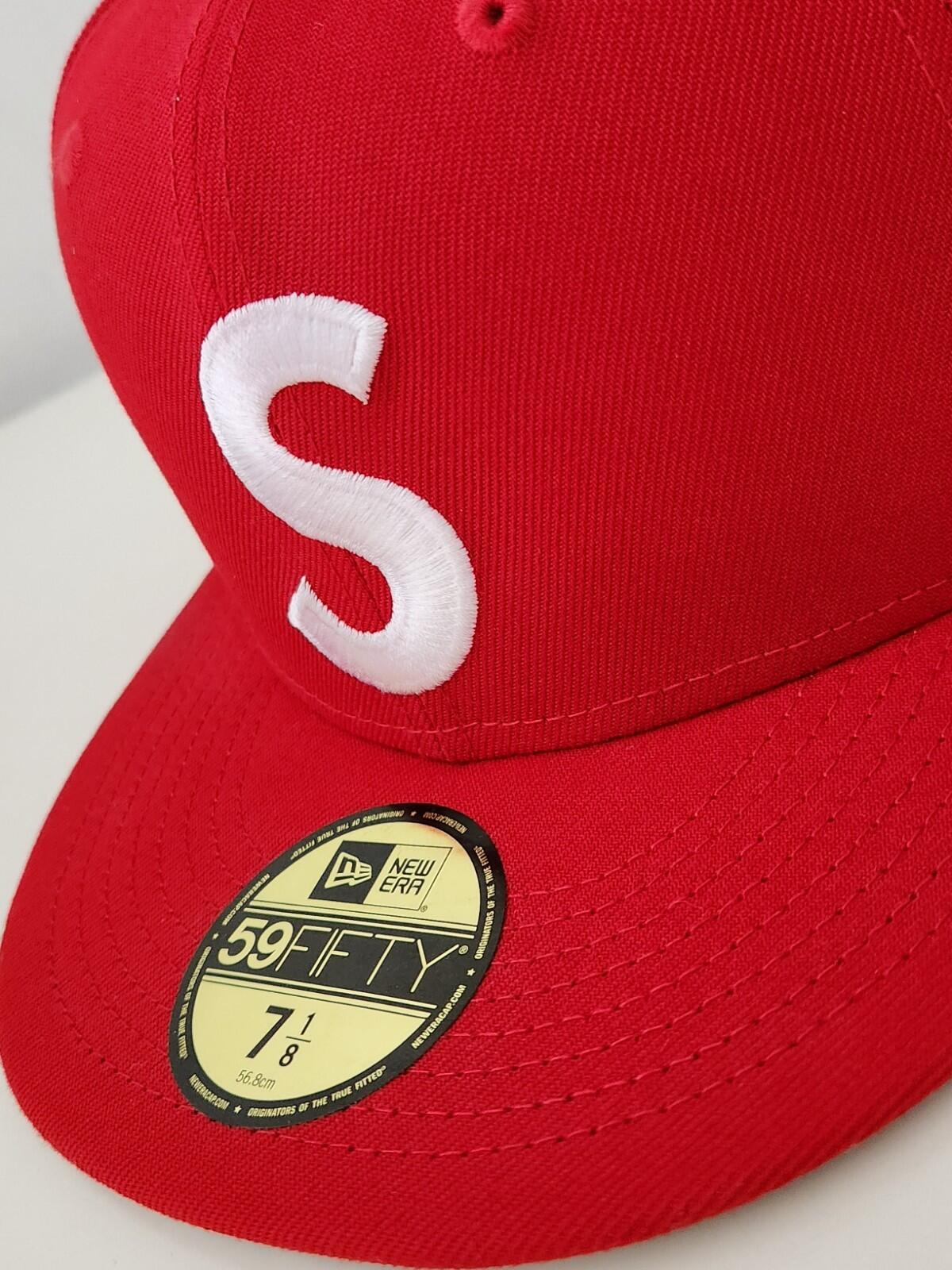 FW23 Supreme Jesus Piece S Logo New Era 59Fifty Hat 7 1/8 Red Grey cap snapback