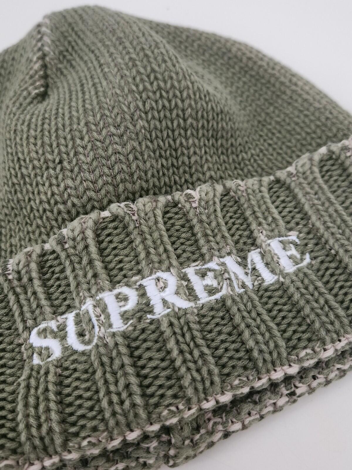 SS22 Supreme Overprint Beanie Olive Cotton Hat Green