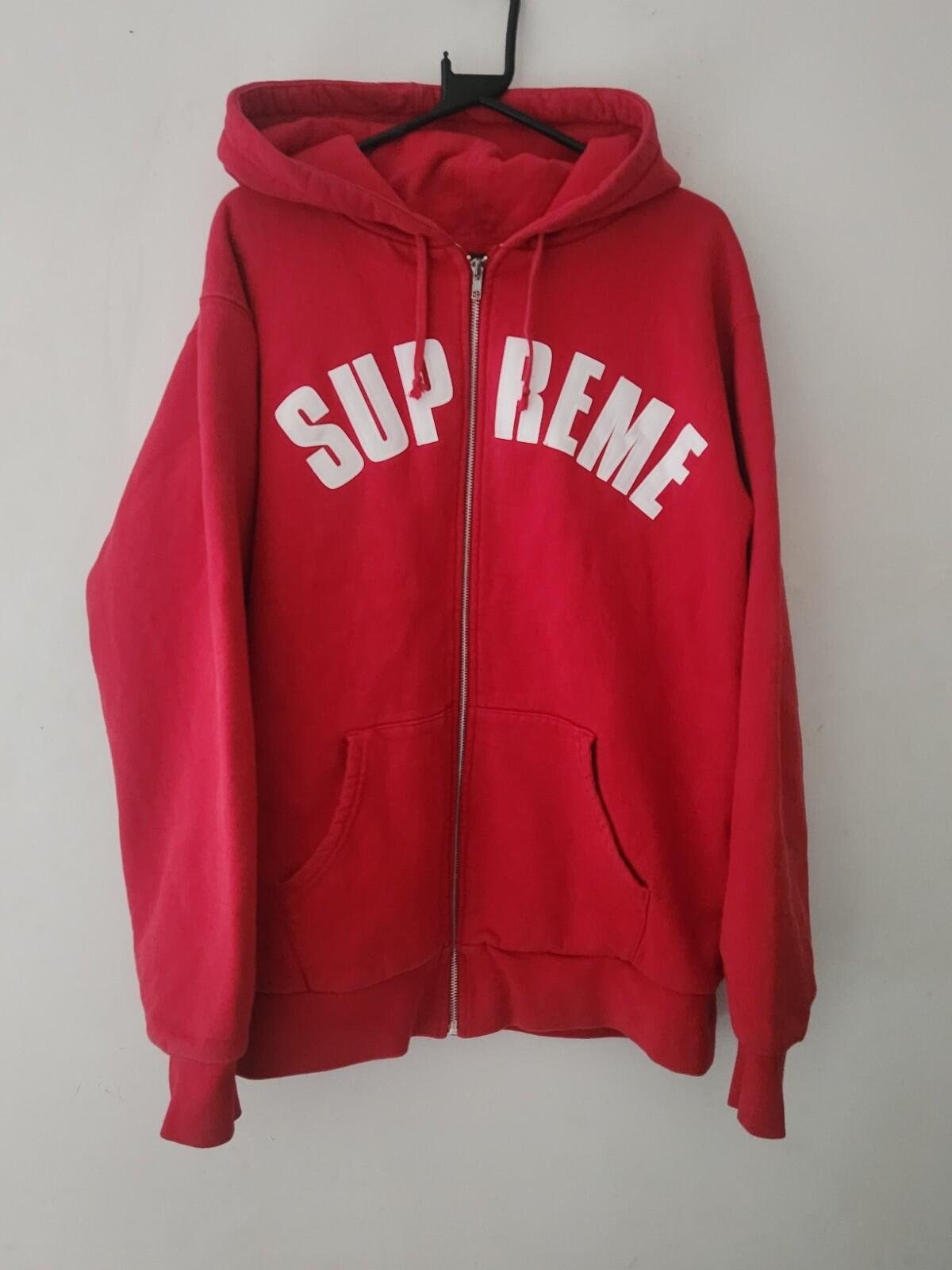 FW10 Supreme Arc Logo Thermal Zip Up Hooded Sweatshirt Red