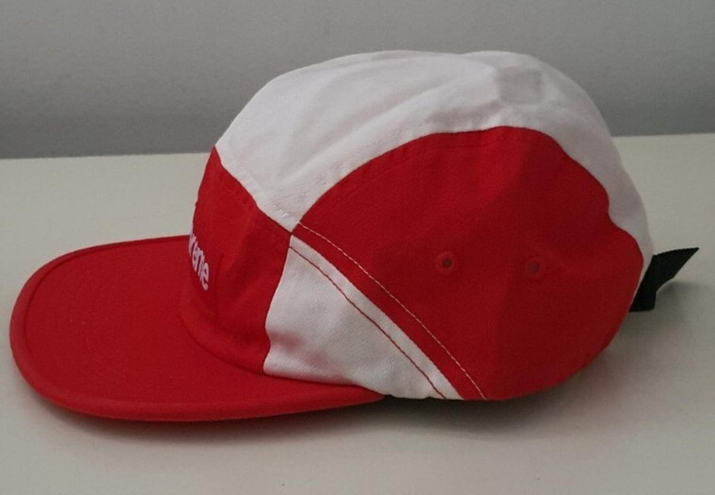 FW18 Supreme Contrast Panel camp cap red white hat box logo