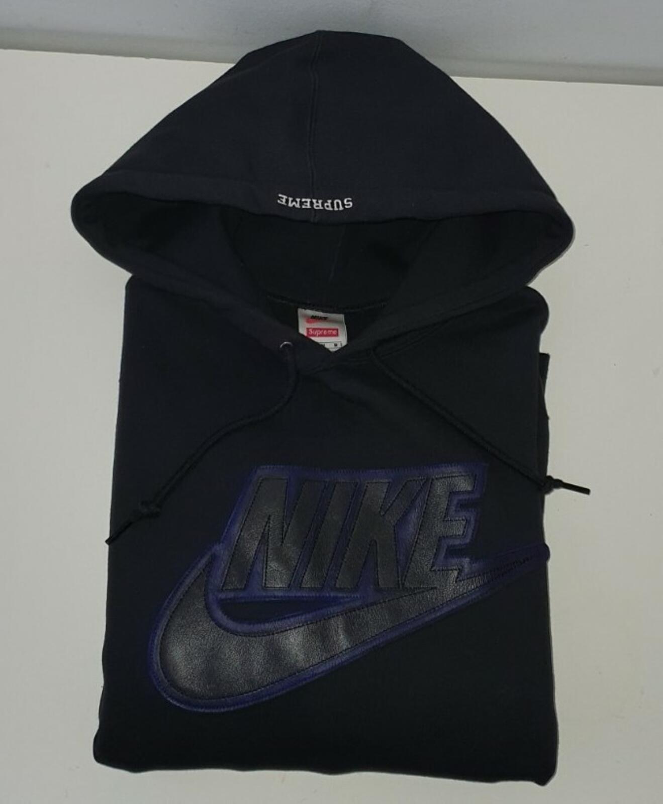 FW19 Supreme x Nike Leather Applique Hooded Sweatshirt Black Size M