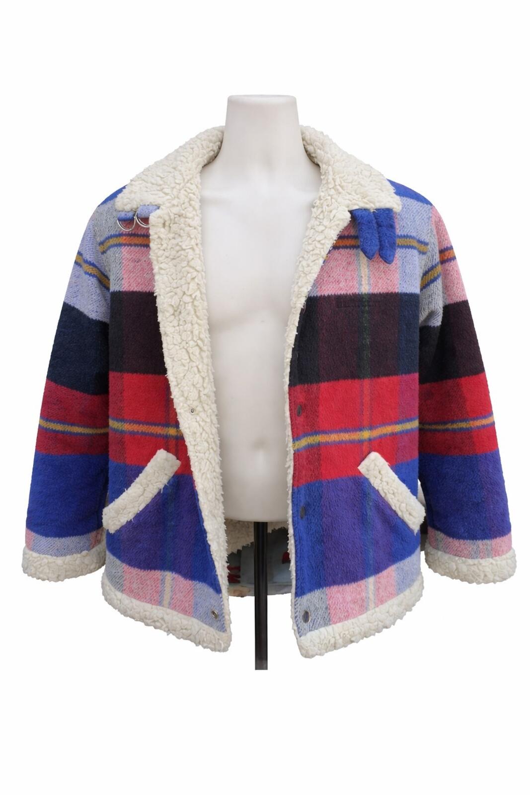 FW17 Supreme Plaid Shearling Bomber Jacket Coat Size S