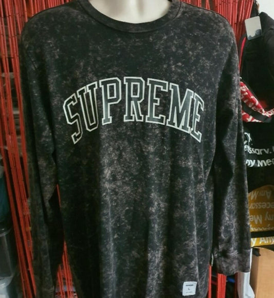 SS17 Supreme Acid wash arc logo l/s top size L large black long sleeve