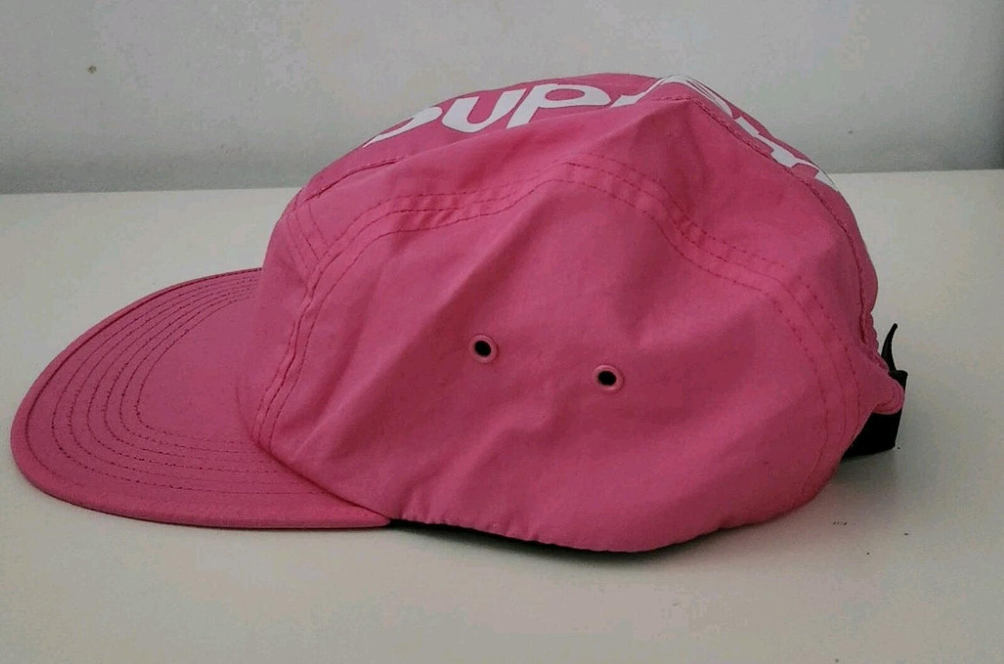FW16 Supreme Top Panel Stripe Camp Cap Magenta