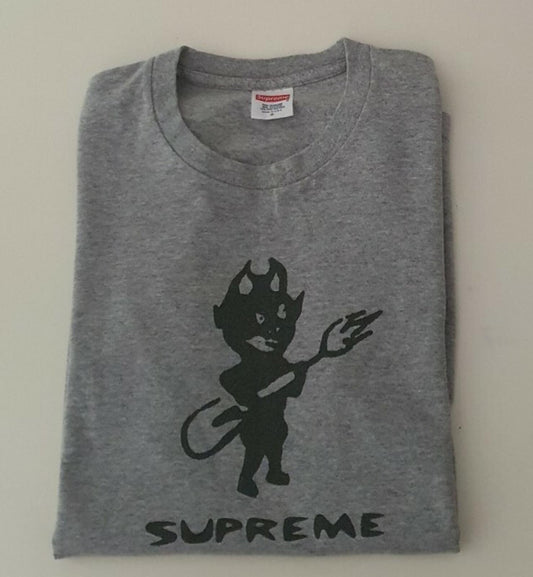 FW15 Supreme Devil camiseta gris jaspeado talla S Pequeña Camiseta Rara
