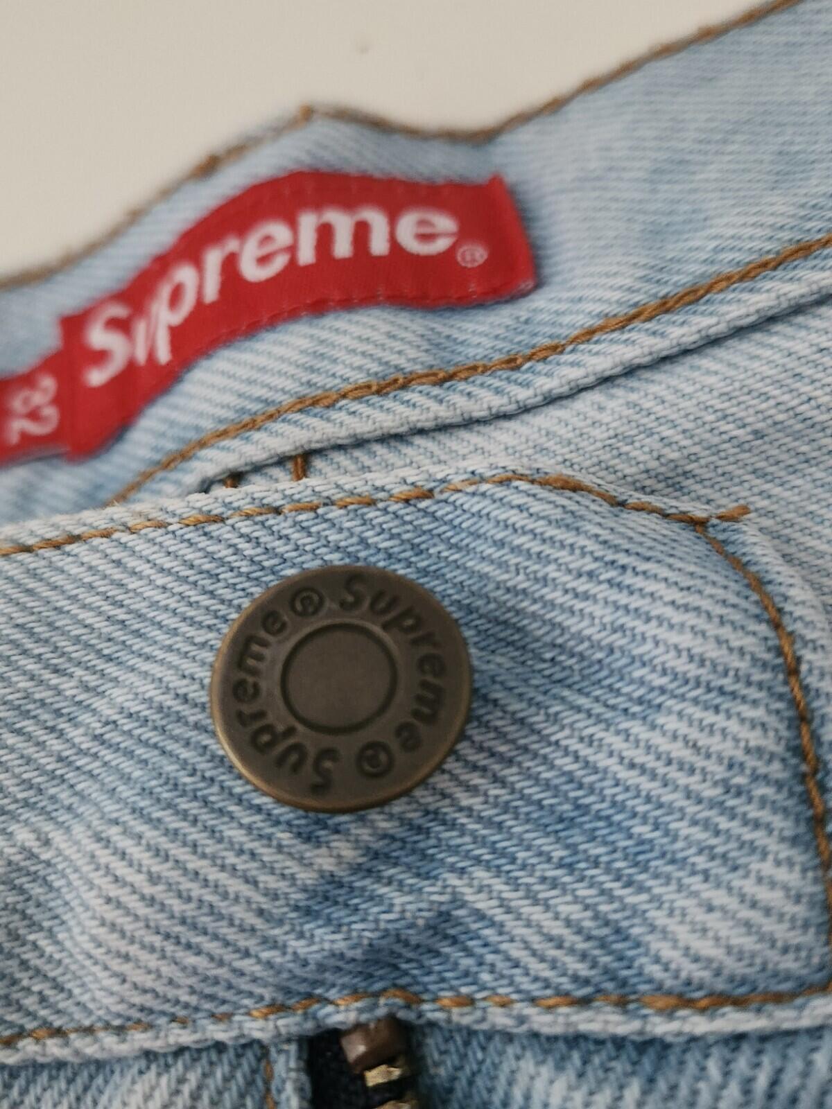 SS22 Supreme Double Knee Denim Utility Jeans Größe 32 W32 L32 Washed Blue Hose