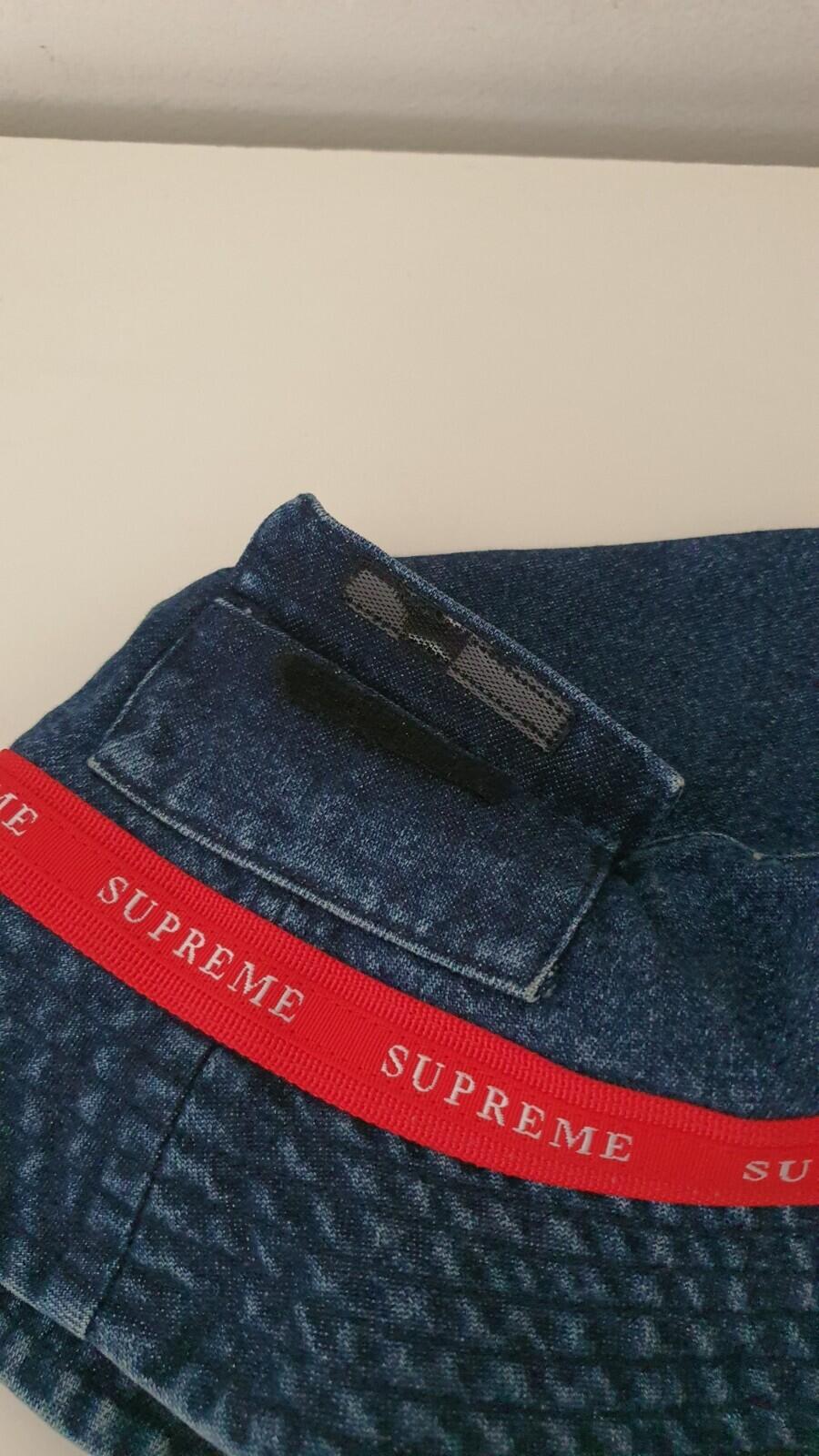 FW19 Supreme Jacquard Logo Taping crusher S/M Pocket bucket hat blue denim