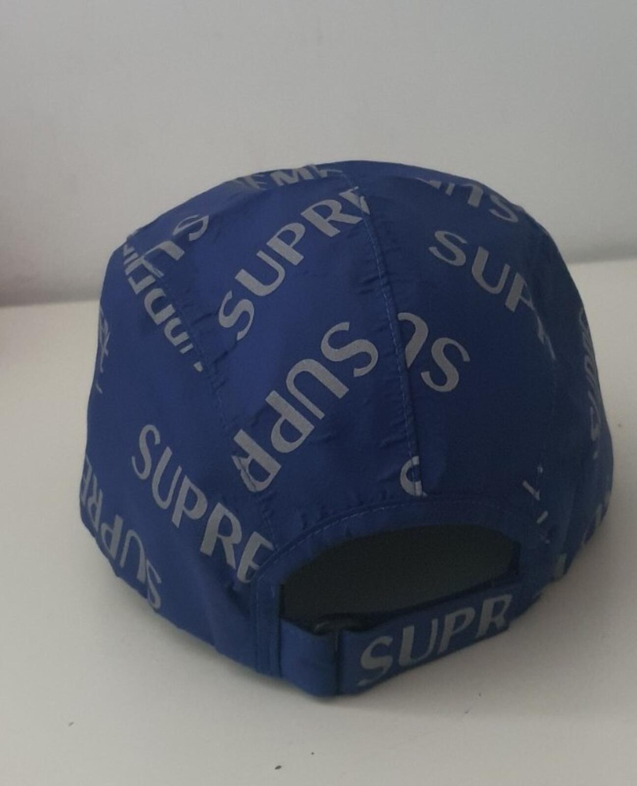 FW16 Supreme 3M Reflective Repeat Camp Cap Blau Hut Box Logo Wasserabweisend