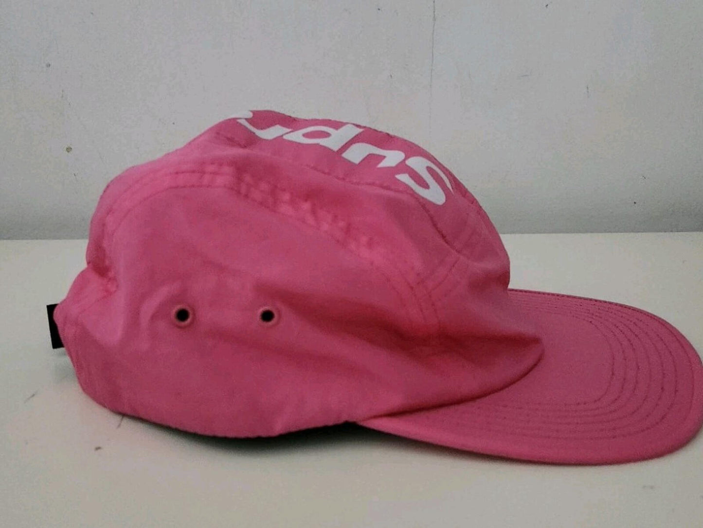 FW16 Supreme Top Panel Stripe Camp Cap Magenta