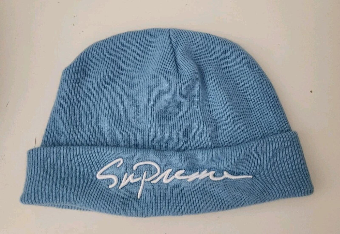 FW18 Supreme Classic Script Beanie Light Blue Hat