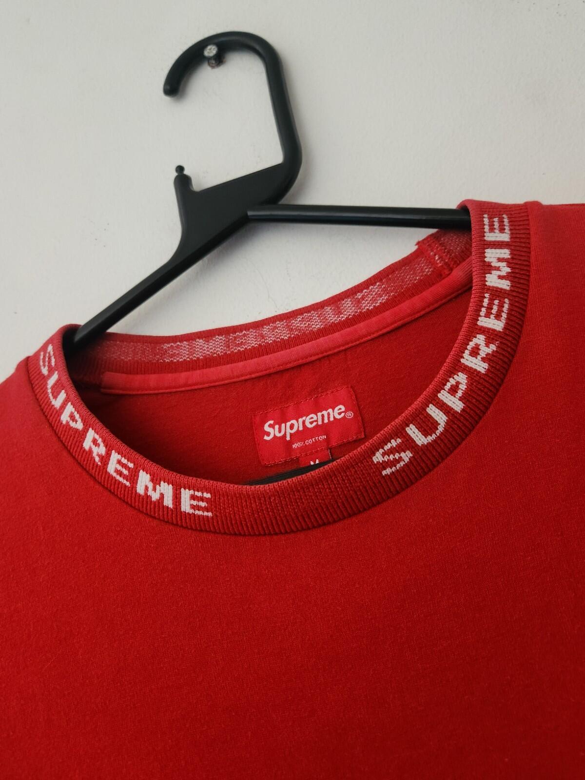 FW14 Supreme Logo Rib L/S Tee Size M Medium Jumper Crewneck Red Vintage 2014