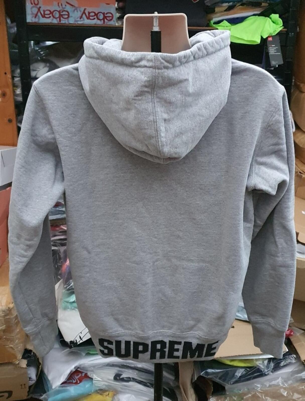 FW16 Supreme Rib Logo Zip Up Up Hooded Sweatshirt Heather Grey Size M