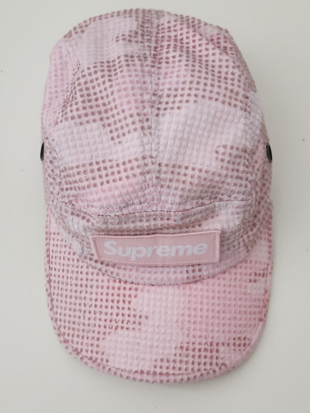 FW22 Supreme Camo Grid Velvet Camp Cap Pink Camo